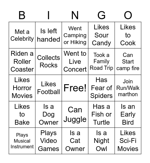 Family Gathering Ice Breaker Bingo Card