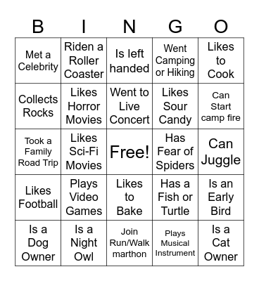 Family Gathering Ice Breaker Bingo Card