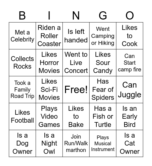 Family Gathering Ice Breaker Bingo Card