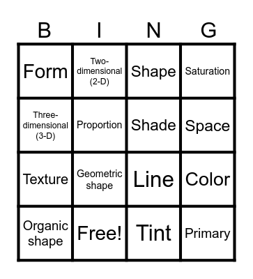 Art Vocabulary Bingo Card