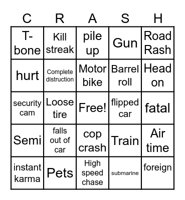 Car Crash Bingo Card