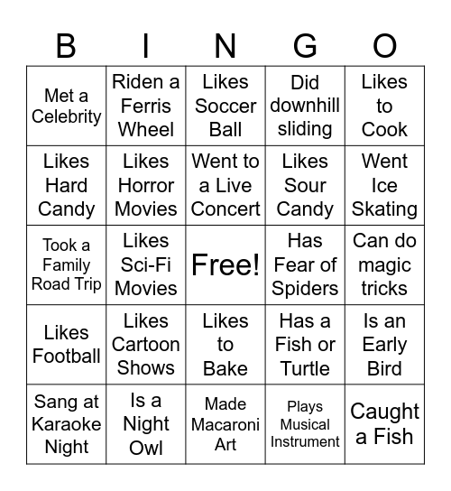 Family Gathering Ice Breaker Bingo Card