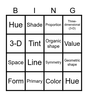 Art Vocabulary Bingo Card