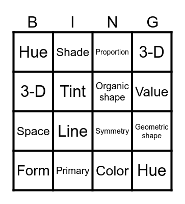 Art Vocabulary Bingo Card
