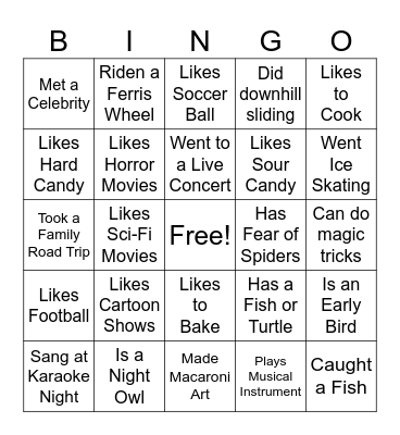 Family Gathering Ice Breaker Bingo Card