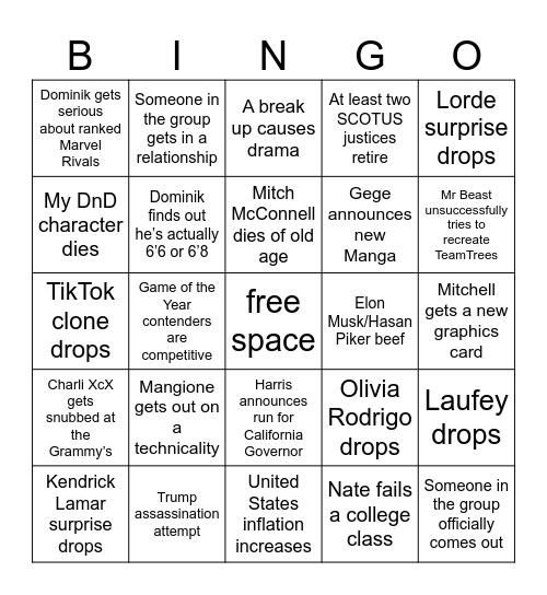 2025 Bingo Card Bingo Card