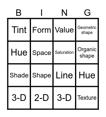Art Vocabulary Bingo Card