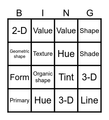 Art Vocabulary Bingo Card
