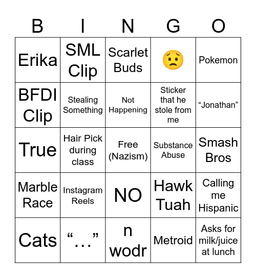 Aaron Bingo Card