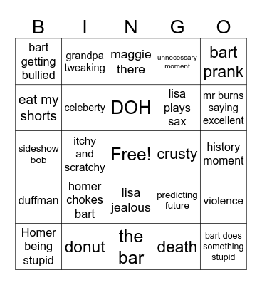 simpsons Bingo Card