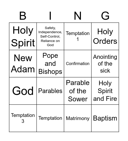 Lesson 11 Bingo Card