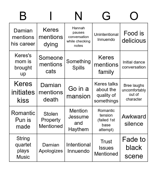 Date Night Bingo Card