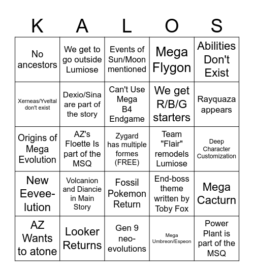 Legends Z-A Bingo Card