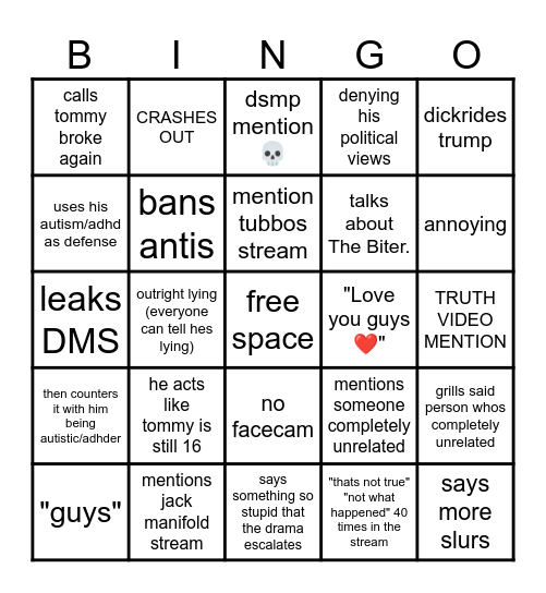 dream response stream bingo Card