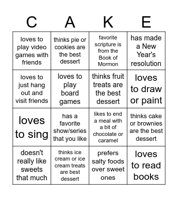 Dessert Bingo: 🍰 Find someone who... Bingo Card