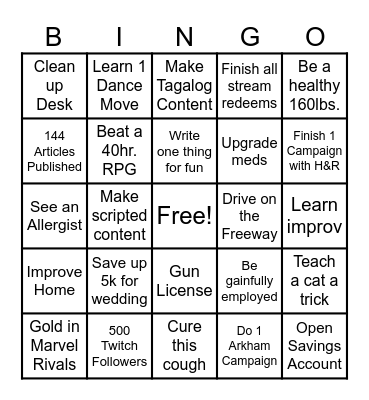2025 Goal Bingo Card