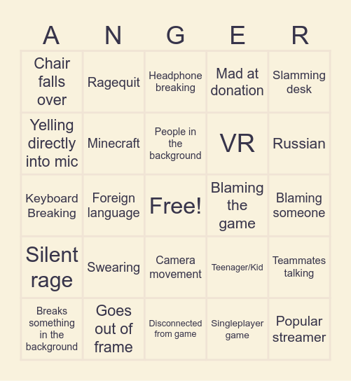 Gamer Rage Bingo Card