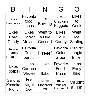 Family Gathering Ice Breaker 7 Bingo Card