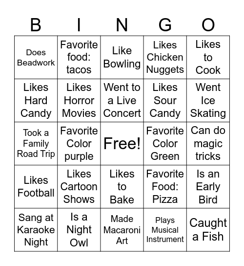 Family Gathering Ice Breaker 7 Bingo Card