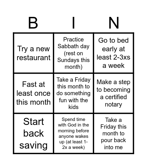 February 2025 Vision Board Bingo Card