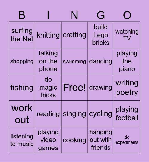 Leisure time (hobbies) Bingo Card
