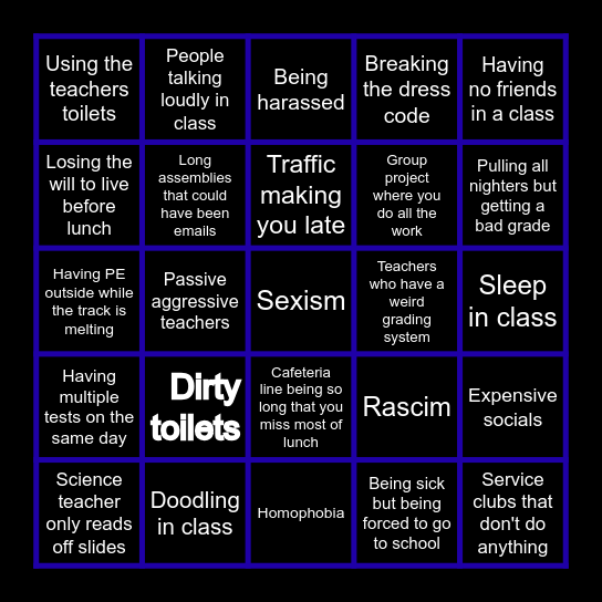School Bingo Card