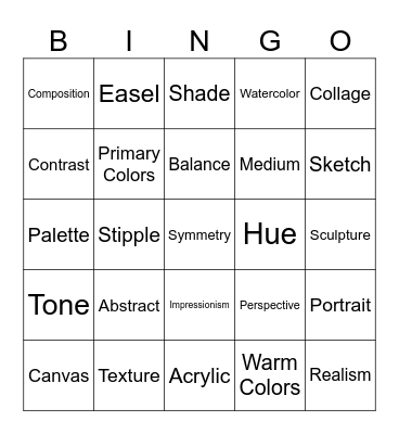 Visual Art Bingo Card