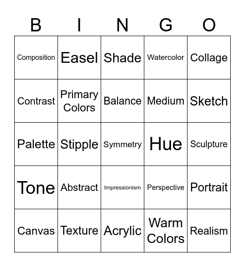 Visual Art Bingo Card