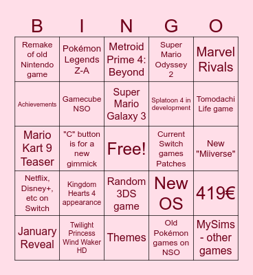 Nintendo Switch 2 Bingo Card
