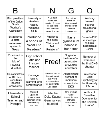 DKG Founders' Day Bingo Card