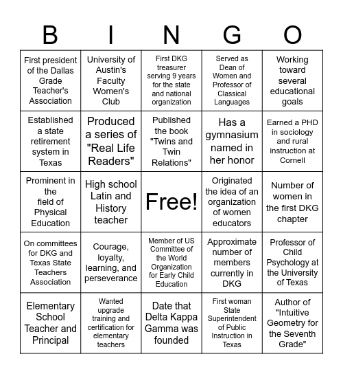 DKG Founders' Day Bingo Card
