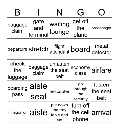Up in the air Bingo Card