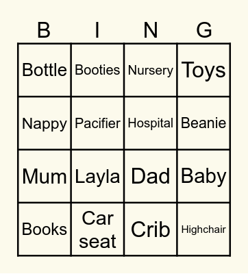 Baby Bingo Card