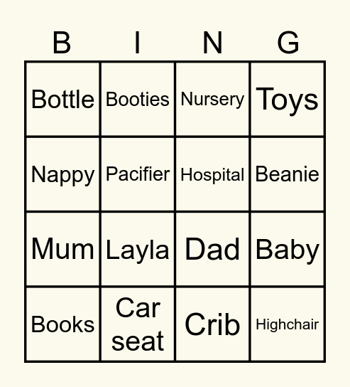 Baby Bingo Card