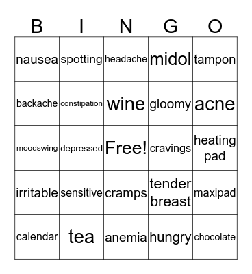 Period Free Celebration Bingo Card