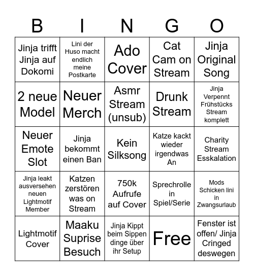 Jinja Bingo Card