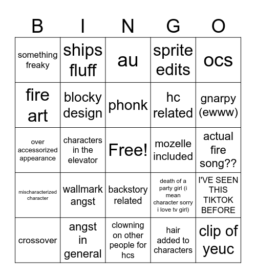 Regretebingo Card