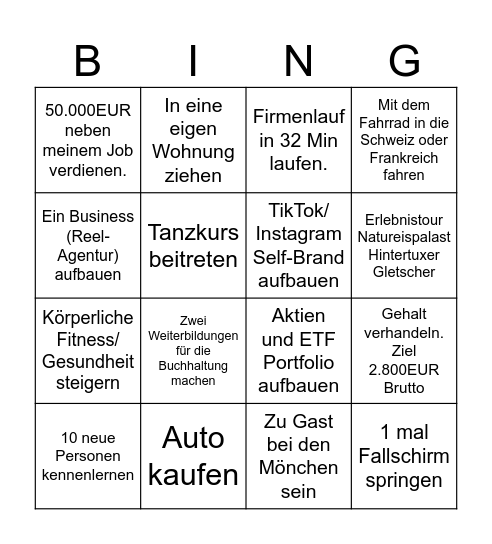 Ziele Bingo Card