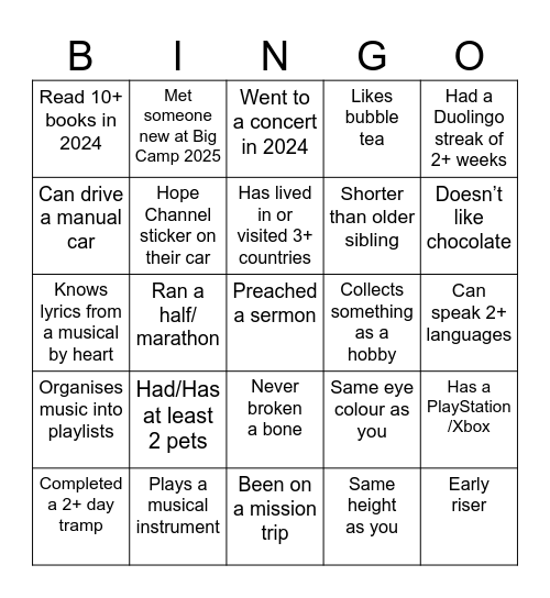 Untitled Bingo Card