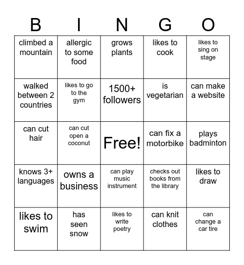 Bingo updtaed Bingo Card