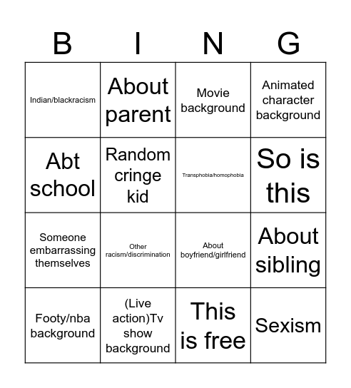 Insta reels bingo Card