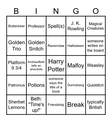 Harry Potter Bingo Card