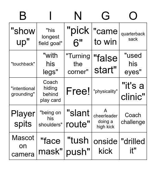 Football Calls & Visuals Bingo Card