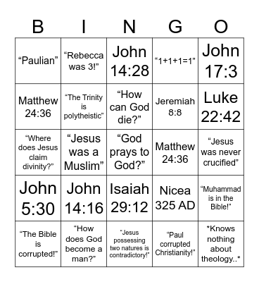 The Sunni Syndrome 2.0 Bingo Card