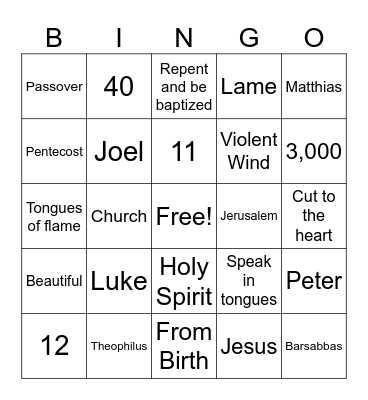 Acts 2 & 3 Bingo Card