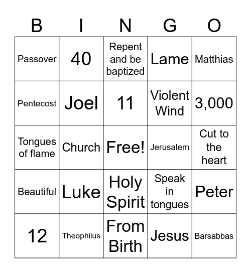 Acts 2 & 3 Bingo Card