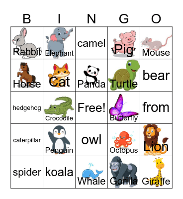Animal Bingo Card