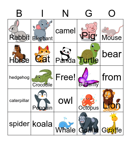 Animal Bingo Card
