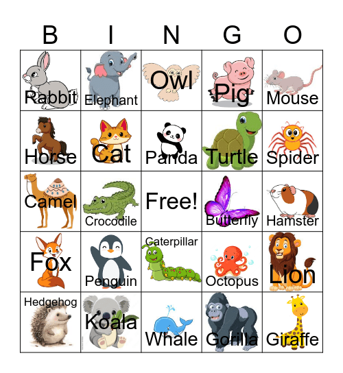Animal Bingo Card
