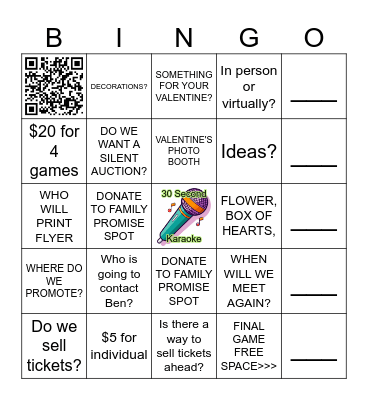 Valentine's Music Bingo Night Bingo Card